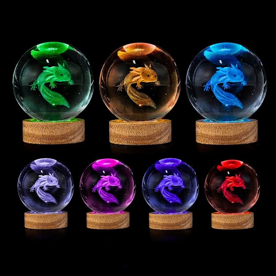 YYLZEPHB 3D Axolotl Crystal Ball Night Light with 16 Color